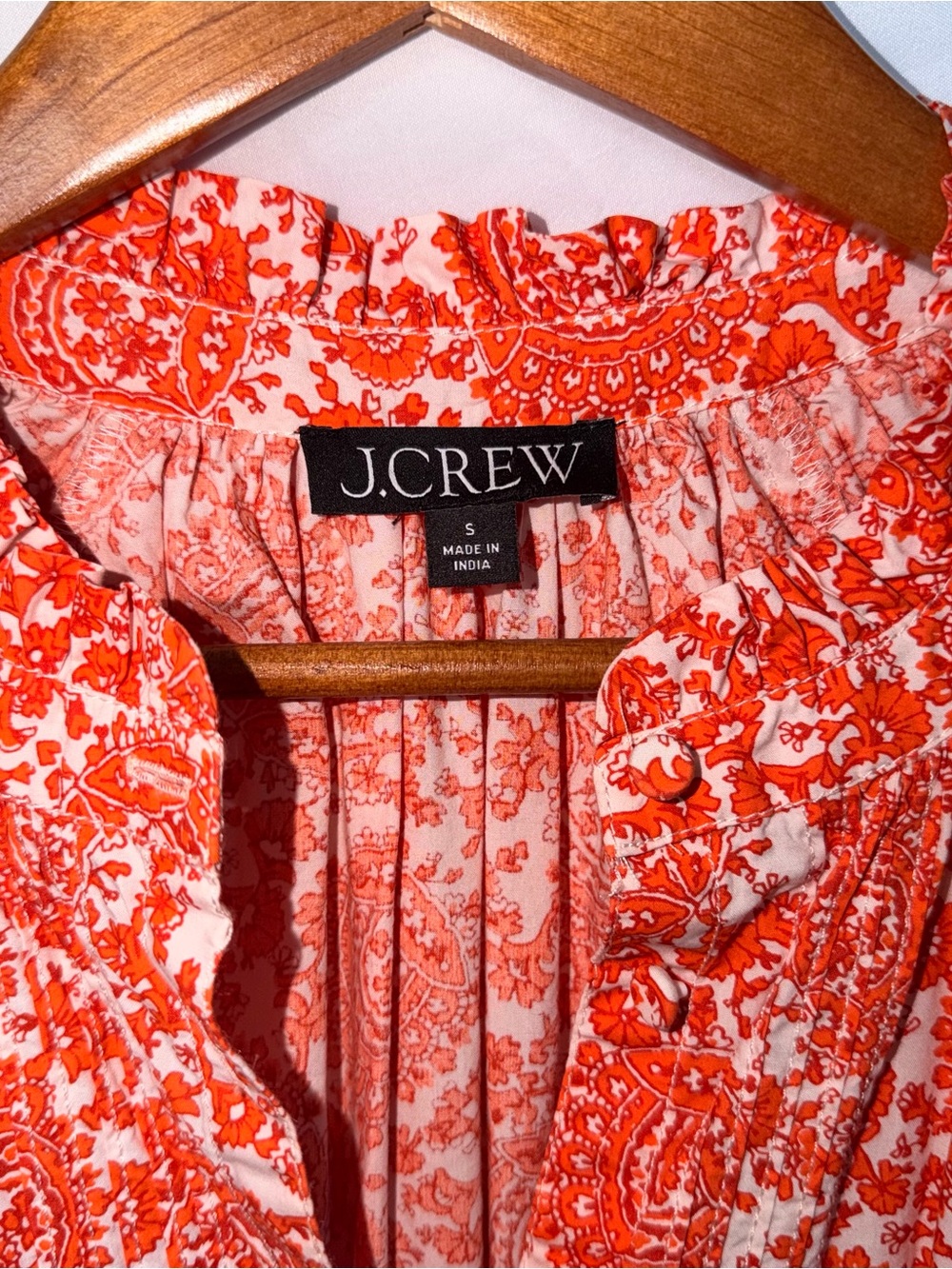 New J Crew Orange White Floral Poplin 100% Cotton Ruffle Collar Small Mini Dress - Picture 6 of 17